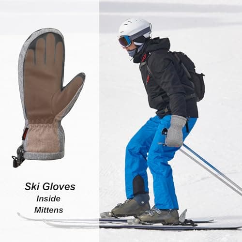 QKURT Ski Mittens, Winter Snowboard Mittens Waterproof Snow Gloves Leather Gloves for Outdoor Activitives Men Women — view 3