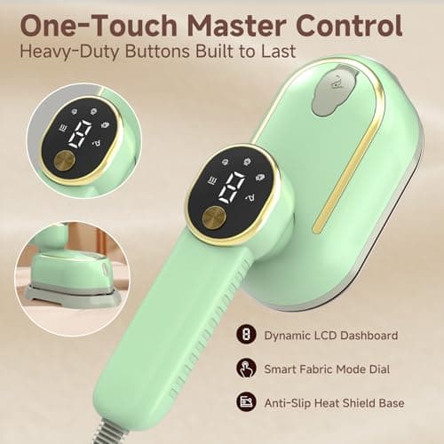 Travel Steamer for Clothes, 1400W Travel Iron, 10-Second Rapid Heat-Up Clothes Steamer with LCD, 180° Rotating Handle & Ceramic Soleplate for Travel, Home, Office Use（Green） — view 5