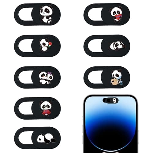 Webcam Cover [8Pack], 18x9x0.7mm Cute Panda Laptop Camera Cover Slide, Ultra Thin Funny Camera Privacy Cover Sliding for Smartphones, Tablets (Black)