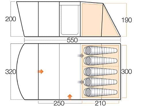 Vango Farnham 500 Stylish 5 Man Tunnel Tent [Amazon Exclusive] with TBS II for All Weather Family Camping, Attached Sun Porch, Sewn-In Groundsheet, River Blue — view 4