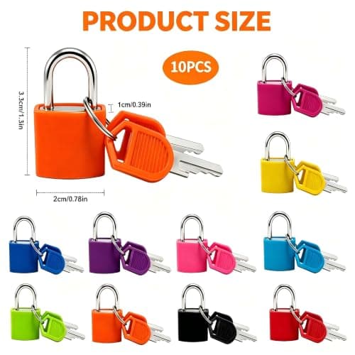 10 Pack Mini Keyed Suitcase Padlocks, Colourful Alloy Security Locks with 2 Keys Each, Anti-Theft Small Padlocks for Suitcases, Drawers, Storage Boxes, Cabinets & Medicine Boxes — view 3