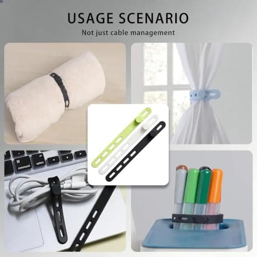 12 Pack Silicone Cable Ties, Reusable Adjustable Cable Straps, Black — view 6