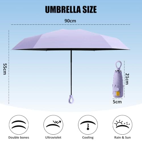 FANSEZQ Sun Umbrella, Mini Travel Umbrella With Case Small Compact Protection Sun Lightweight Tiny Pocket Umbrella — view 2