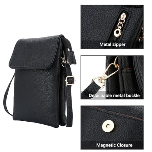 Vegan Leather Crossbody Bags for women, Phone Wallet Bag, Small Black Shoulder Bag with an Adjustable Strap Cross Body Bag for Ladies Shopping,Dating, Working,Travel, Fit Phone Less 6.5 Inch — view 4