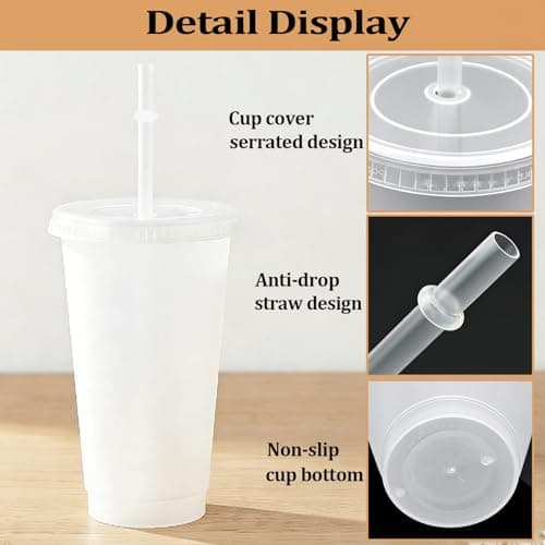 Punklong 10 Pack Clear Plastic Cups with Lids and Straws,24 oz Reusable Clear Plastic Tumblers,Party Tumbler Cup Iced Coffee Cup Travel Mugs for Adult Kid Women Party and Beach — view 3