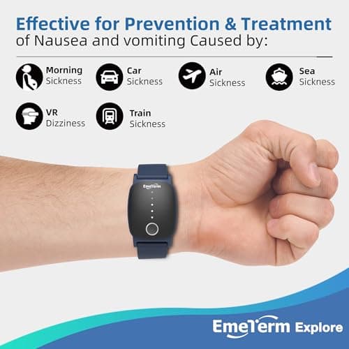 EmeTerm Explore Anti-Nausea Wristband IP67 Waterproof Morning Motion Travel Sickness Vomit Relief Rechargeable Classic Strap Design Drug Free Without Side Effects - Extra 2pack Conductive Gel — view 3