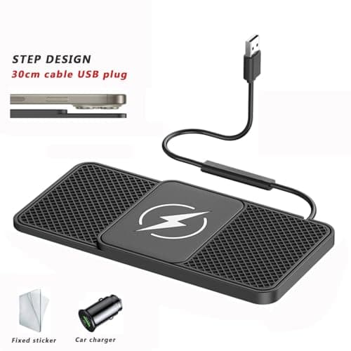Wireless Car Charger Pad for Nissan Platina Primera Qashqai Quest Rogue Safari Sentra Serena Sunny, 20W Non-Slip Dashboard Phone Fast Charging Mat Flexible Silicone with Type-C/USB — view 2