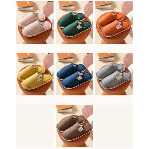 Womens Cotton Linen Slippers Closed Toe, Womens Solid Flat Sole Slippers — view 3