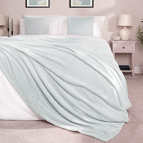 Dreamscene Throws for Beds Double, Soft Cosy Warm Blanket for Bed Sofa Settee Honeycomb Waffle Mink Throw Blanket Fluffy Fleece Throws Travel Faux Fur Throw, Duck Egg Blue - 150 x 200cm — view 2