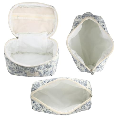 MerwDeeyt 3 Pack Floral Cotton Makeup Bag Set for Women Travel — view 3