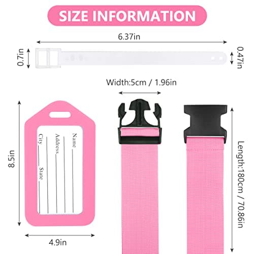 Flintronic 4 Pcs Luggage Straps with Luggage Tags, Adjustable Packing Belts for Suitcases Security Non-Slip Travel Belt Travel Accessories（Pink/Blue） — view 2