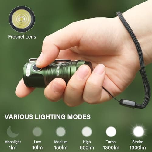 Sofirn SC13 Green LED Torch - 1300LM Rechargeable Pocket Light With 217M Optical Path Distance, 5 Modes, IP68 Waterproof EDC for Camping, Hiking, Emergency — view 3