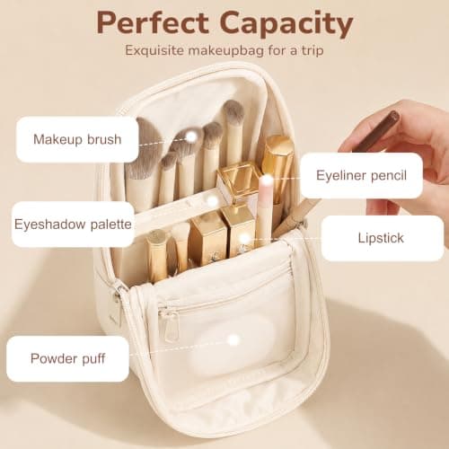 Standing Travel Makeup Bag, Waterproof PU Cosmetic Bag with Brush Holder — view 6