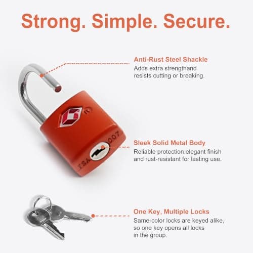 UP Security TSA Locks for Luggage with Keys, Luggage Locks TSA Approved 4 Pack, International Travel Essentials, Small Padlock with Key, Mini Padlock for Suitcase, Backpack, Orange, Compact Minimalist — view 4