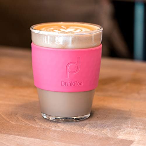 Drink Pod 12oz/340 ml Reusable Coffee Cup/Travel Mug with Rotating Rubber Lip BPA Free PLA Plastic – Volcano/Red RCP-340/R — view 5