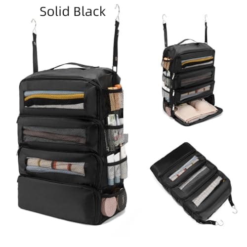Suitcase Organizer, Travel Luggage Organizer Portable Hanging Travel Shelves Collapsible Hanging Packing Cubes for Carry on Suitcase, Black-M, M, Modern (Pure Black) — view 3