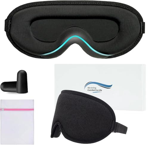 360 RELIEF Sleep Eye Mask - 100% Blackout, Zero Eye Pressure, Adjustable Strap - Ideal Eye Mask for Sleeping, Travel Essentials for Women & Men + Ear Plugs & Laundry Bag
