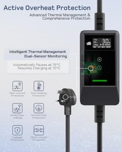 dé EV Charger 3 Pin Plug 10m with App, 3.12kW Electric Car Charger Type 2 — view 5