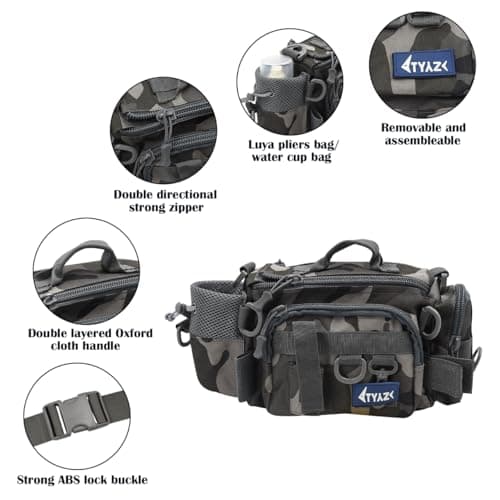 Auptiz Fishing Bag, Multi-Pockets Holdall Shoulder Waist Handbag, Holdall Camouflage Outdoor Carryall Fishing Tackle Bags for Outdoors Hiking Hunting Camping Travel (Light Camouflage) — view 3