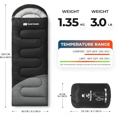 TANSTRIDER Sleeping Bags for Adults Warm Weather, Compact Lightweight Backpacking Sleeping Bag with Compression Sack for Youth, Camping Essentials Gear for Hiking Travel Climbing Outdoor & Indoor Use — view 2