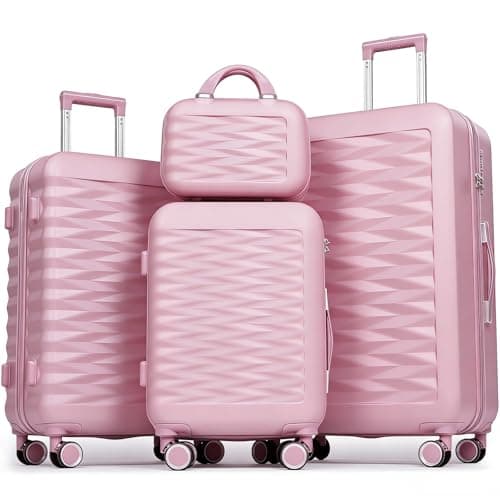 H.yeed 4-Piece Luggage Set Lightweight ABS Hard Shell Suitcase Set with TSA Lock and Spinner Wheels Travel Suitcase Set Includes 12" 20" 24" 28" (Pink, 4 pc Set)