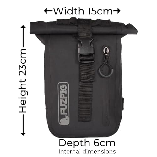 Fuzpig Waterproof Thigh Bag & Drop Leg Pouch – IPX6 Roll-Top Dry Bag with Quick-Access Side Pocket for Motorcycling, Horse Riding, Hiking & Dog Walking (Black) — view 3