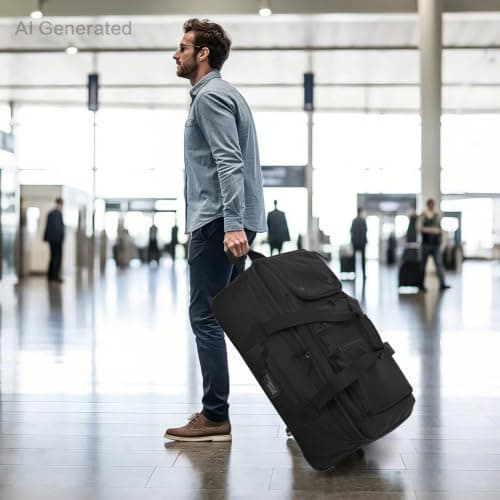 TAIHOYIN Large Foldable Duffle Bag with Wheels 85-100L Expandable Wheeled Holdall Extra Large Travel Rolling Duffel Bags for Men Women Collapsible Big Soft Luggage Camping, Black — view 2