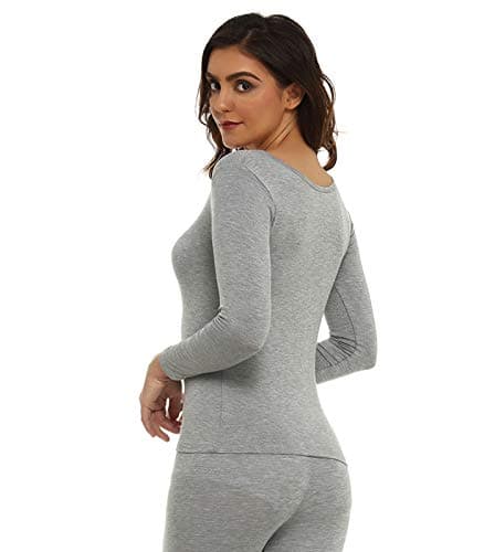 Mcilia Women's Ultrathin Modal Round Neck Long Sleeve Thermal Top/Shirt Grey Small (UK Size 6 8 10) — view 2