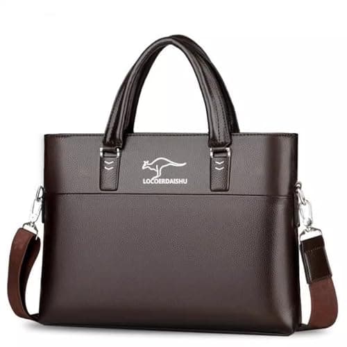 LOCOERDAISHU Genuine Leather Laptop Briefcase Messenger Bag for Men, 14 Inch Laptop Shoulder Bag, Business Travel Crossbody Satchel, Office Work Computer Case with Adjustable Strap (Brown)