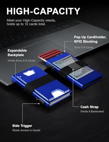 LXMY Mens Card Holder Wallet,RFID Blocking Credit Card Holder,Pop Up Minimalist Slim Metal Wallet with Backplate & Cash Band,Suitable Gifts for Men — view 4