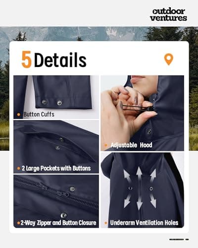 Outdoor Ventures Women's PU Waterproof Raincoat Long Hooded Rain Jacket — view 4