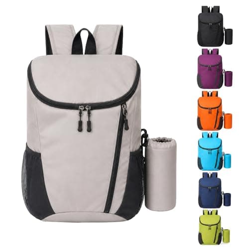 NWDEY Lightweight Foldable Backpack, Waterproof Small Rucksack with Flip Top Main Compartment, 160g Packable Casual Daypack for Men Women Kids, Perfect for Hiking Camping Travel Cycling (Light Grey)