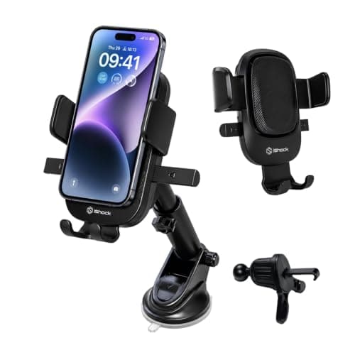 Car Phone Holder for Car Dashboard, Windscreen & Air Vent, 3-in-1 Strong Suction Mobile Phone Mount, 360° Rotatable Adjustable Car Phone Stand, Universal Holder for iPhone & Samsung