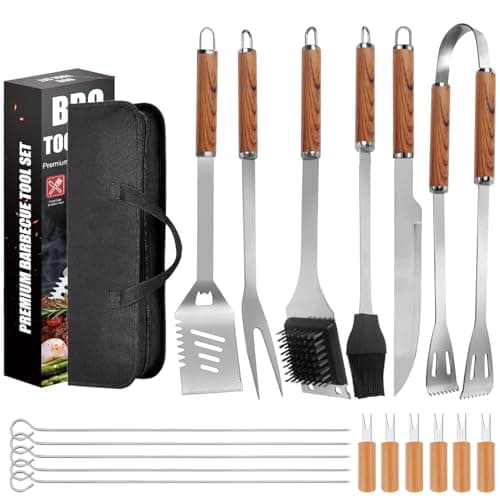 BBQ Tools Set for Dad, 17Pcs Stainless Steel Grill Accessories with Heat-Resistant Handles & Portable Case, BBQ Utensils for Outdoor Cooking, Camping, Travel, Gift for Birthday, Father’s Day
