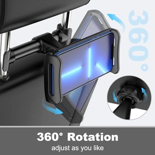 Giftorld Headrest Phone/Tablet Car Mount, Adjustable Devices Holder for 4-11 inch Tabltes/Phones, Compatible for iPhone 17 16 15 14 13 12 11 Pro Max, Galaxy S22, S21S20, iPad Air, Mini-Black — view 2