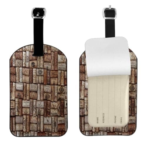FEYUNYAN Scratch-Resistant Leather Luggage Tags for Suitcases, Wine Cork, Personalized Travel Id Bag Tags for Backpacks, Bags with Privacy Cover, Ideal Travel Accessories for Men & Women