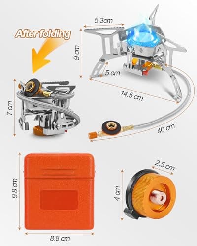 Portable Camping Gas Stove Burner, Windproof 3500W Camping Stove with Piezo Ignition, Complete with Adapters and Converters for BBQs, Cooking, Fishing, Hiking, and Picnics — view 5