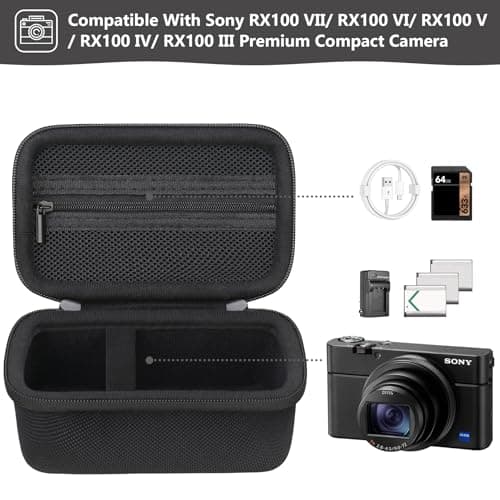 Supmay Hard Travel Case for Sony RX100 VII/ RX100 VI/ RX100 V/ RX100 IV/ RX100 III Advanced Premium Compact Camera, Protective Case Bag with Zipper Mesh Pocket for Battery Pack, Micro USB cable, Black — view 2