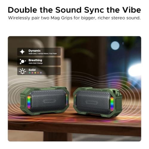 DOOGEEEco MagGrip Magnetic Portable Bluetooth Speaker, IP67 Waterproof Wireless Portable Speakers Bluetooth with RGB Light, 10W Loud Stereo TWS Pairing Bluetooth Speakers for Outdoor Kitchen - Green — view 5