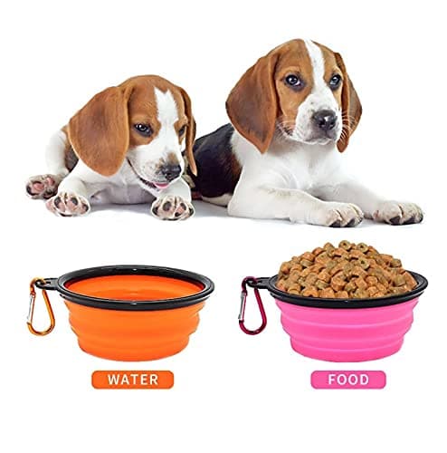 Collapsible Dog Bowl,Collapsible Dog Water Bowls for Cats Dogs, Portable Pet Feeding Watering Dish,Portable Dog Water Food Bowl with Carabiner (Small(350ML), pink+Orange) — view 5
