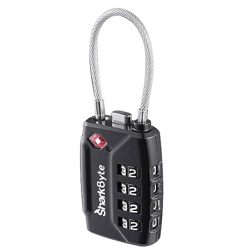SharkByte TSA Suitcase Locks - 4-Dial Security Travel Combination Padlock, Flexible Wire Cable Travel Lock for Suitcases Luggage Case Travel Bag Gym Locker Code Small Padlock (Pack of 1)