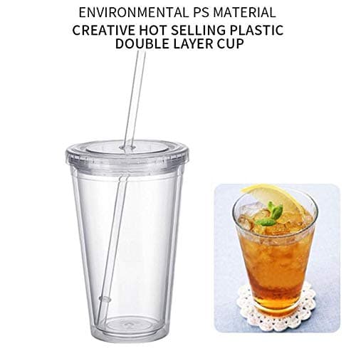 Clear Insulated Plastic Coffee Cup with Lid and Straw Double Wall Tumbler Reusable Travel Mug for Hot Cold Drinks Leakproof Spill Proof Lightweight Beverage Container — view 3
