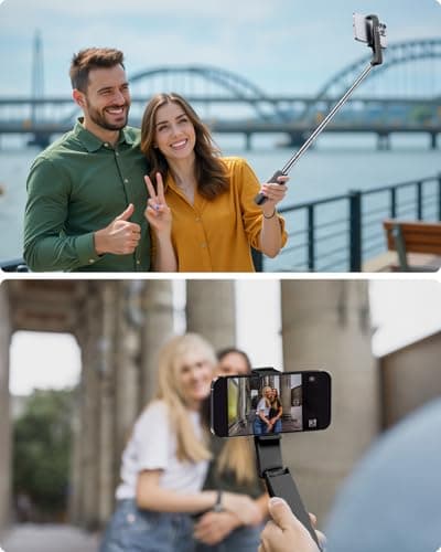 Viozon Selfie Stick, Compatible with 4-7" Phone, Phone Holder, Wireless Remote Control Button, Ergonomic Handle, Extendable up to 67cm, 3x4.8x12cm Mini Size, 110g Lightweight, Travel, Filming, Black — view 2
