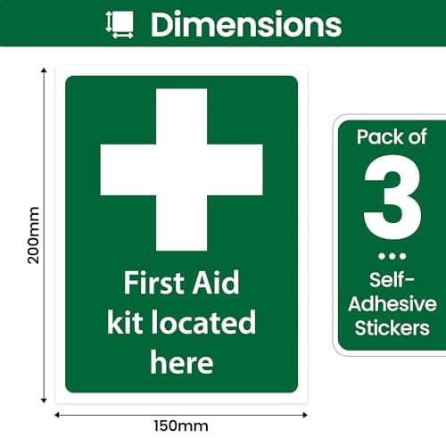 RDLCAR First Aid Sign Pack of 3 First Aid Kit Sign Located Here Durable Self-Adhesive Sticker Essential for Indicating Kit Locations Perfect for Emergency — view 2