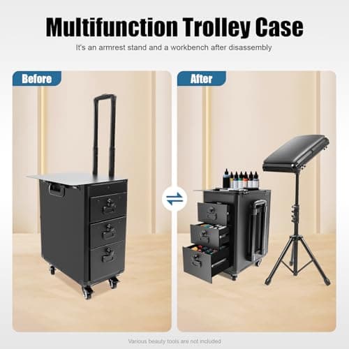 VonVVer 3 in 1 Tattoo Travel Case with Tattoo Armrest & 3 Drawers — view 2