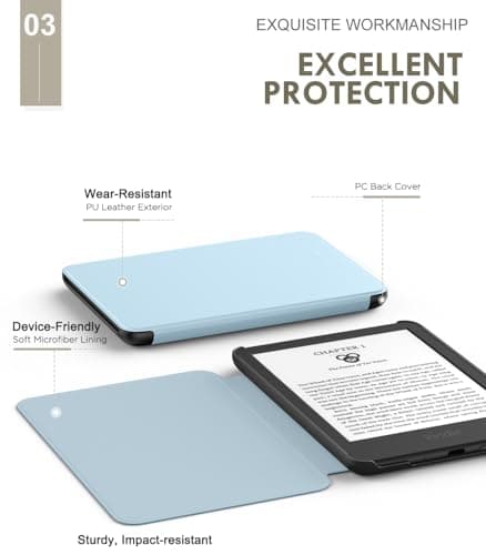 MoKo Case for 6" Amazon Kindle Basic 11th Gen 2024/2022, Sky Blue — view 4