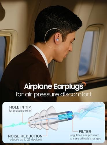 Ear Plugs for Flying, 2 Pairs Kids 6+, Adults/Small Canal Silicone Reusable Airplane Earplugs 26dB, with Silicone Connector Cord, Ear Protection Earplugs for Plane,Concerts,Motorcycles — view 2