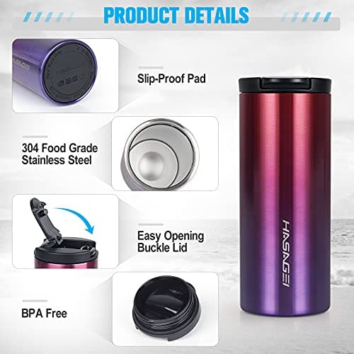 HASAGEI Travel Mug, Insulated Mug for Hot and Cold Drinks, Reusable Cup with Leakproof Lid, Vacuum Stainless Steel Bottle for Coffee and Tea (Red Purple 350ML) — view 3