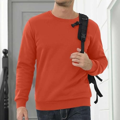 Mens Sweatshirts Warm Fleece Jumpers Sherpa Lined Pullover Sweater Classic Winter Sweatshirt Mens Fleece Lined Sweatshirts Warm Jumper Winter Crewneck Sweater Thermal Pullover Orange — view 2