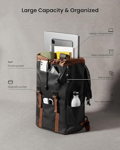 tomtoc Flap Laptop Backpack, Lightweight Water-Resistant Casual Daypack 22L — view 3